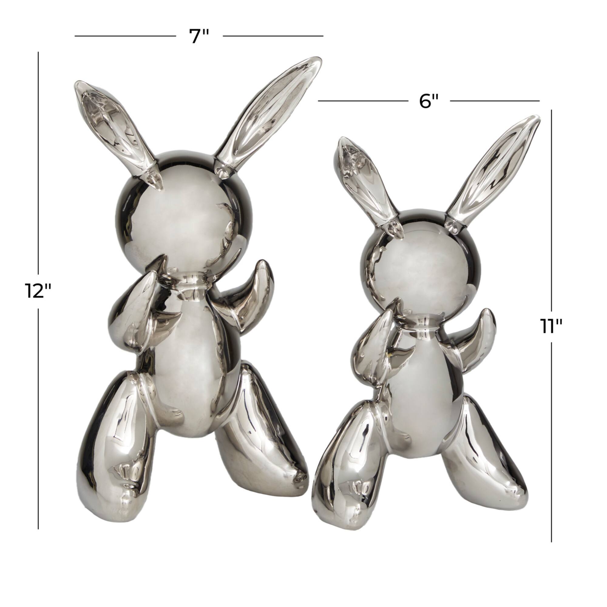Set of 2 Silver Porcelain Contemporary Sculpture, 12" x 7" x 4"